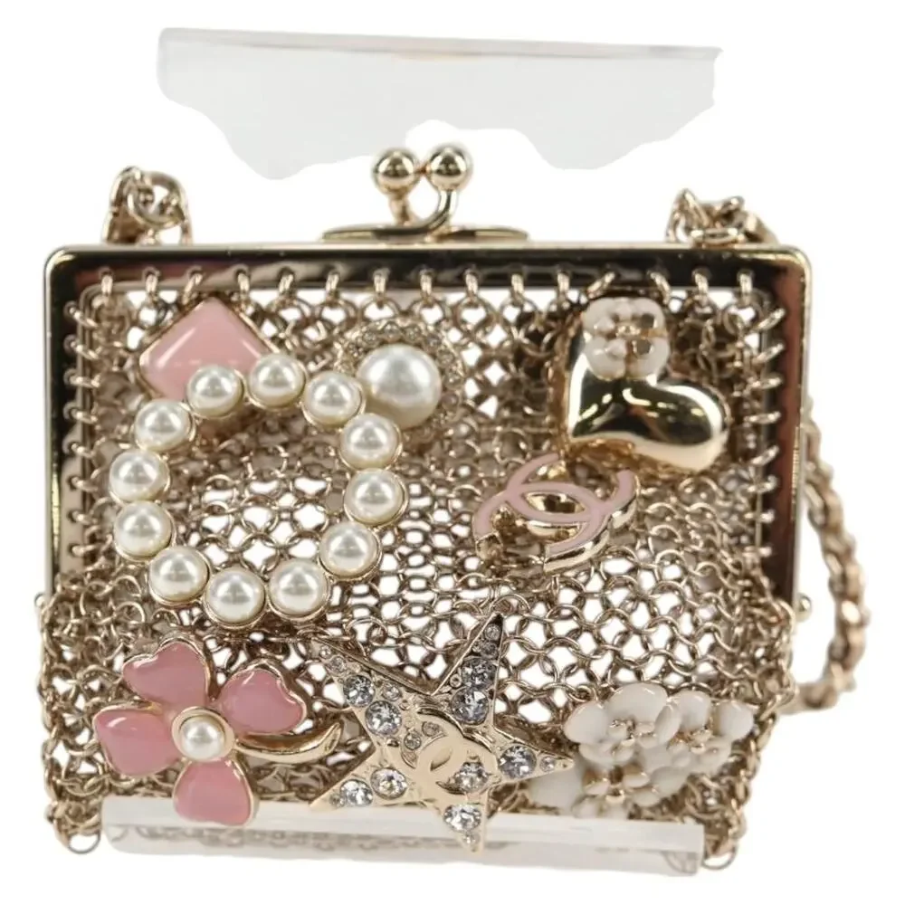 Chanel Metal Camellia CC Logo Chain Pouch Gold